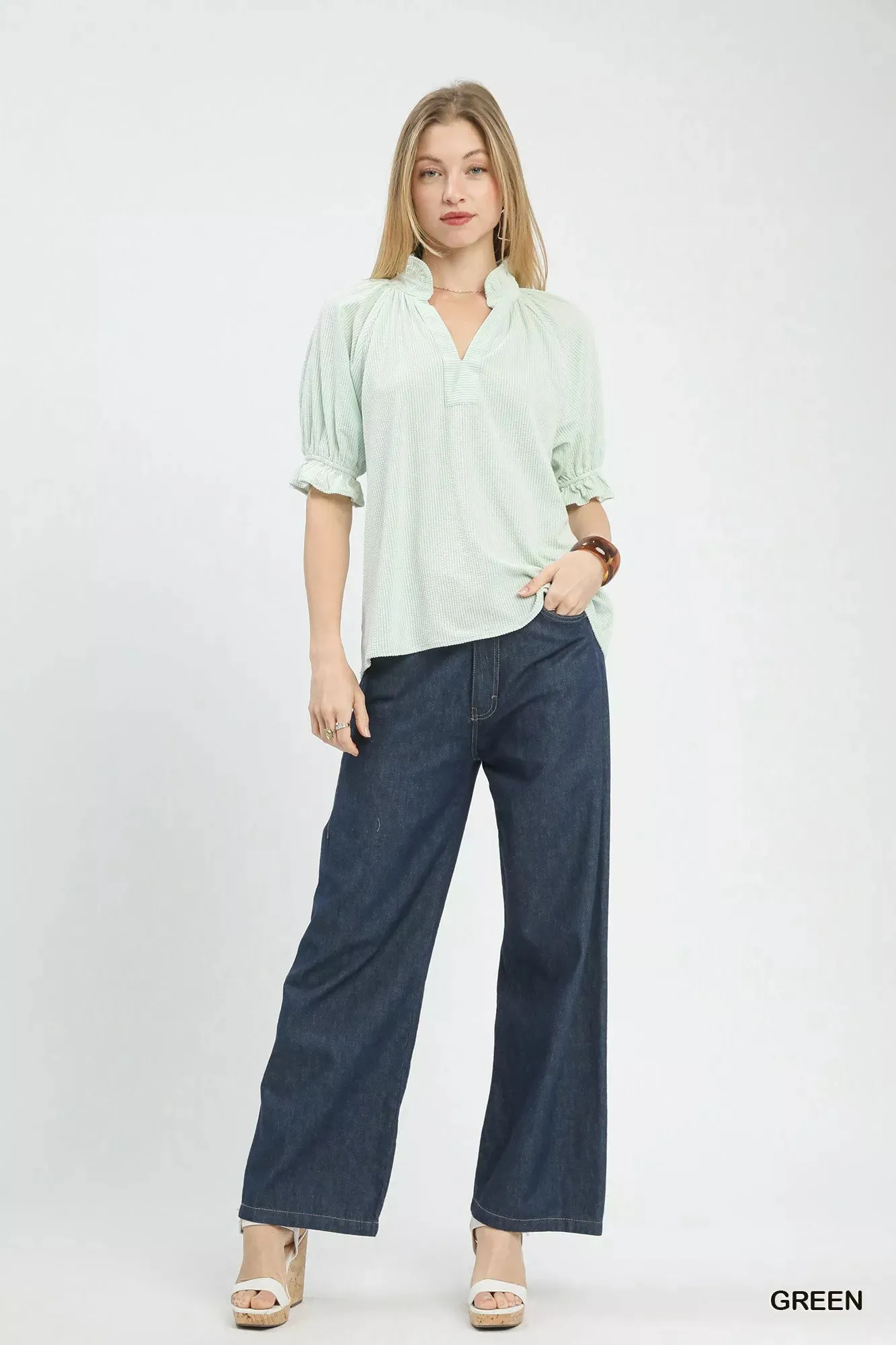 Umgee Textured Ruffle Sleeve V-Neck Top sold by Charming Charlie product image thumbnail 5