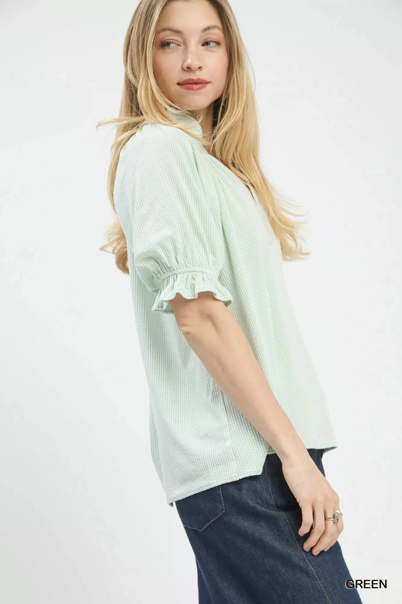 Umgee Textured Ruffle Sleeve V-Neck Top sold by Charming Charlie product image thumbnail 2