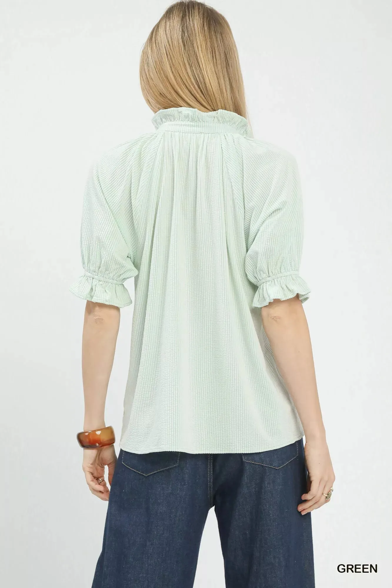 Umgee Textured Ruffle Sleeve V-Neck Top sold by Charming Charlie product image thumbnail 3