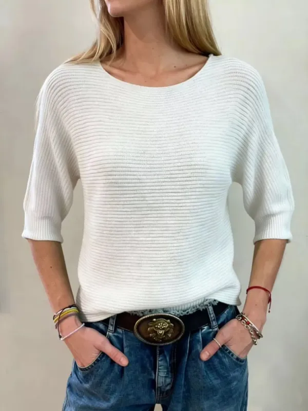 Full Size Ribbed Knit Round Neck Sweater Plus Size sold by Charming Charlie