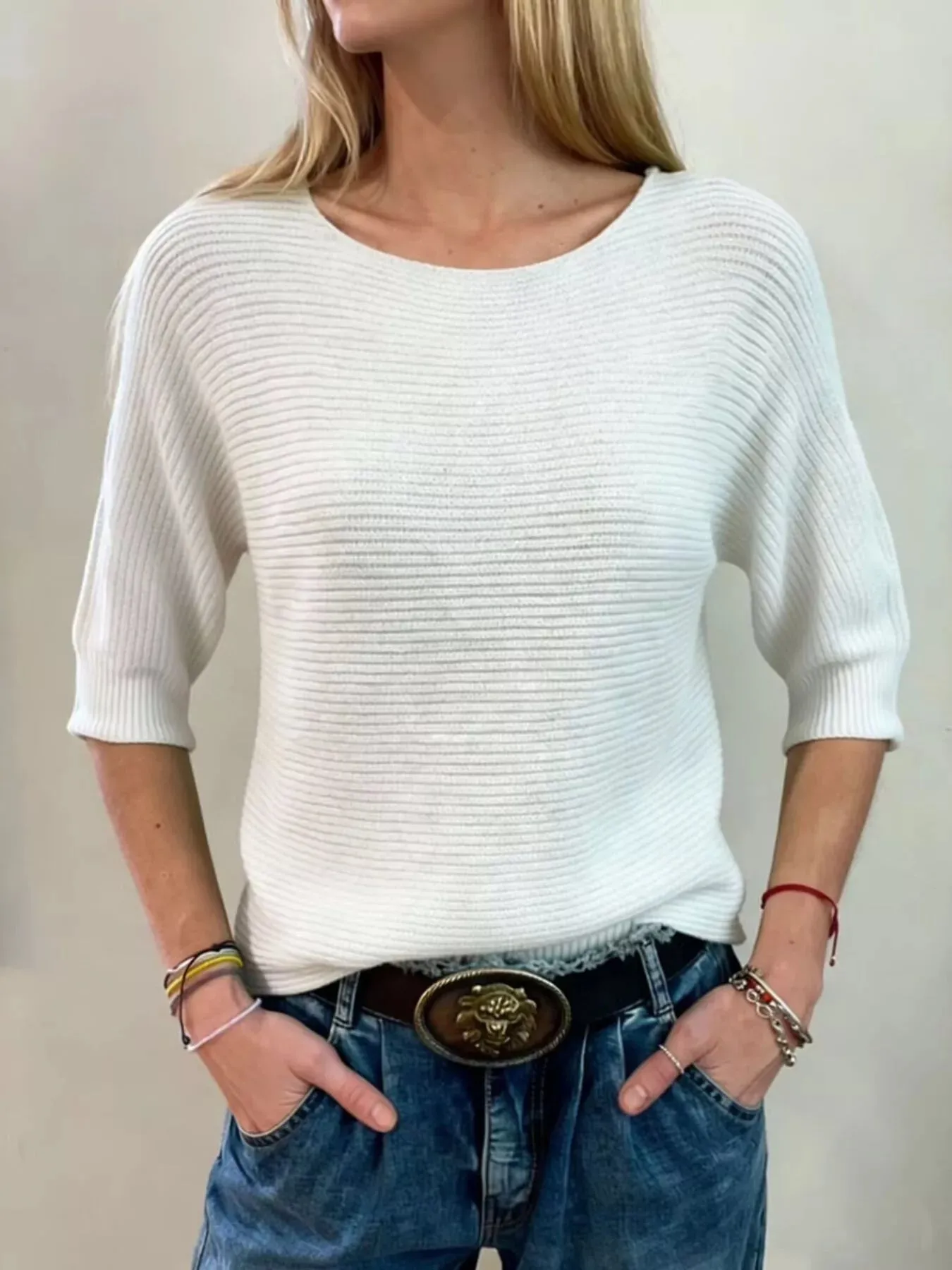 Full Size Ribbed Knit Round Neck Sweater Plus Size sold by Charming Charlie