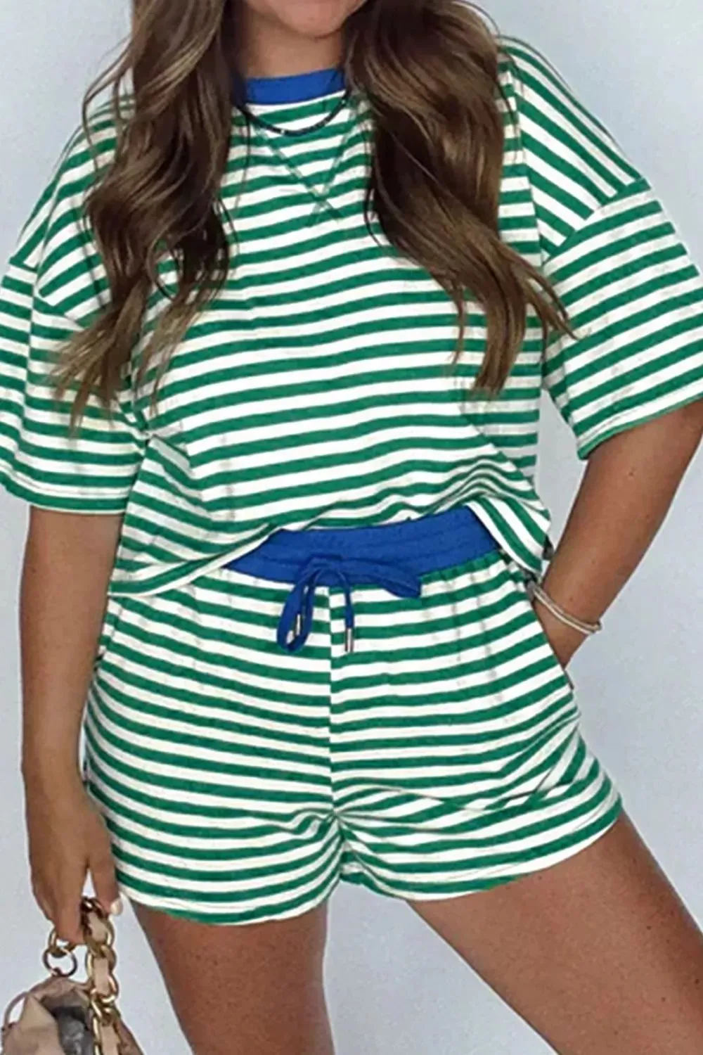 Striped Round Neck Top and Shorts Set sold by Charming Charlie product image thumbnail 4