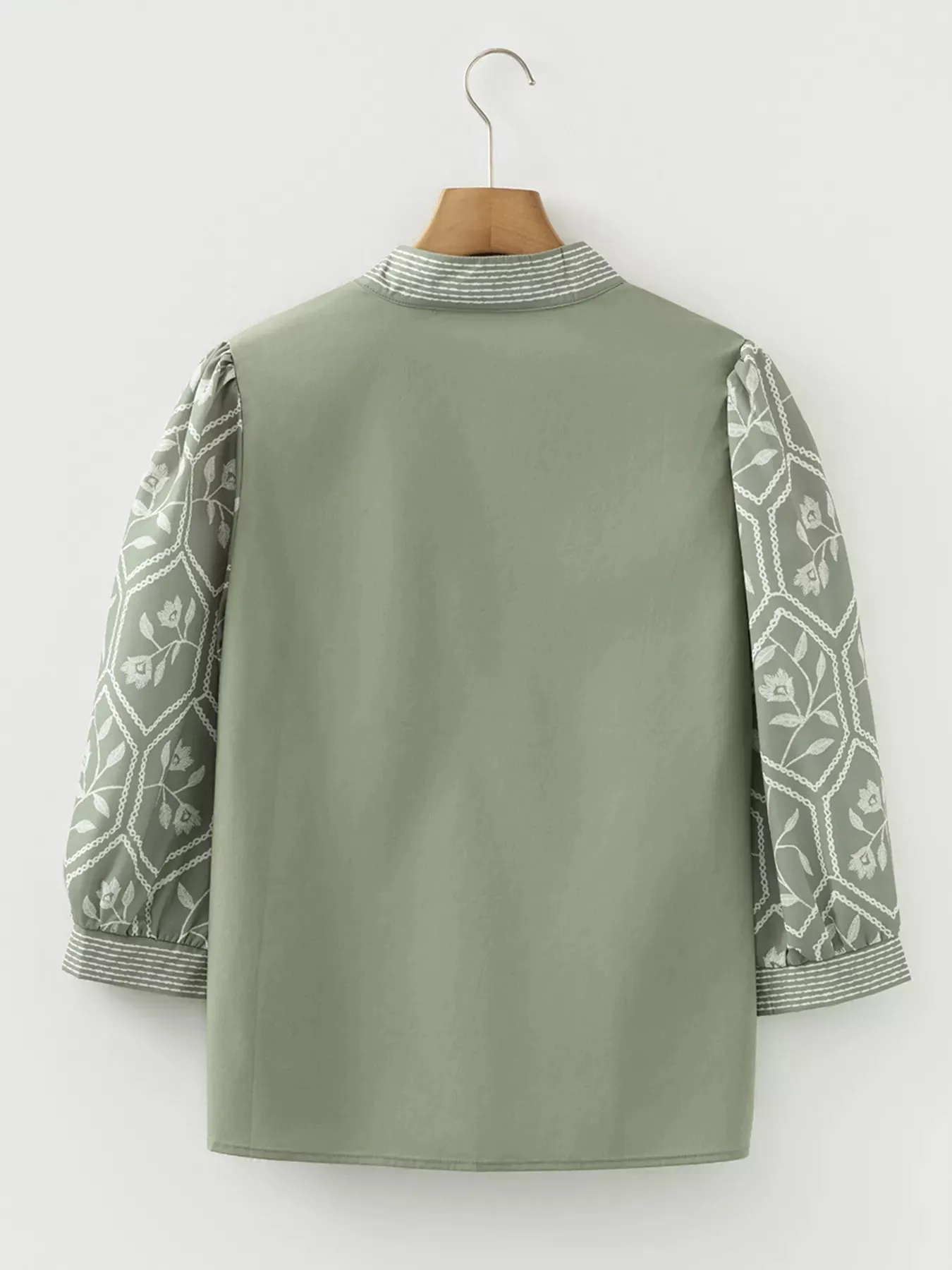 Floral Puff Sleeve Contrast V Neck Patchwork Blouse sold by Charming Charlie product image thumbnail 5