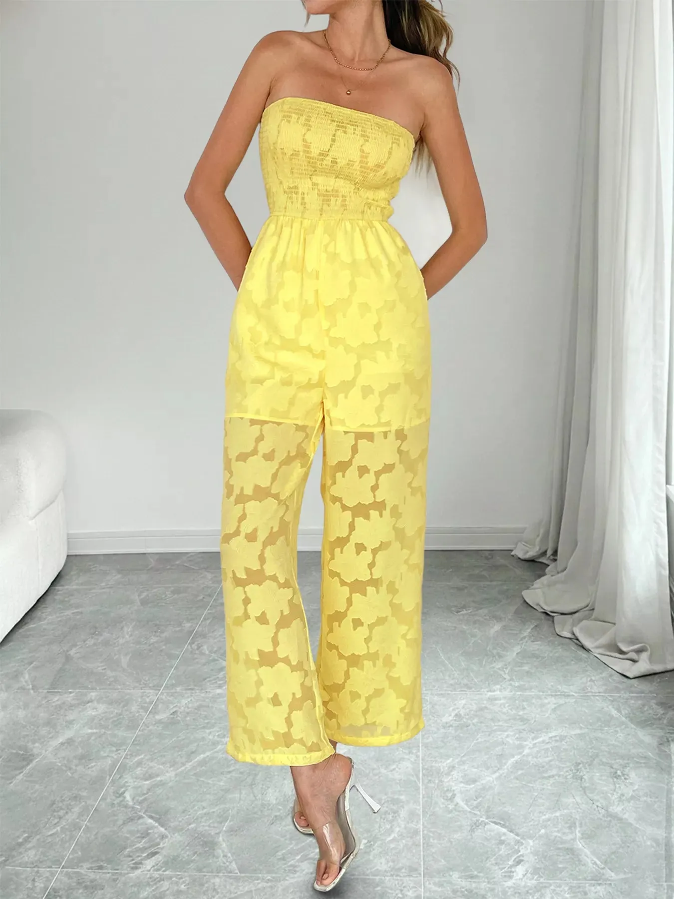 Lace Smocked Tube Jumpsuit sold by Charming Charlie product image thumbnail 3
