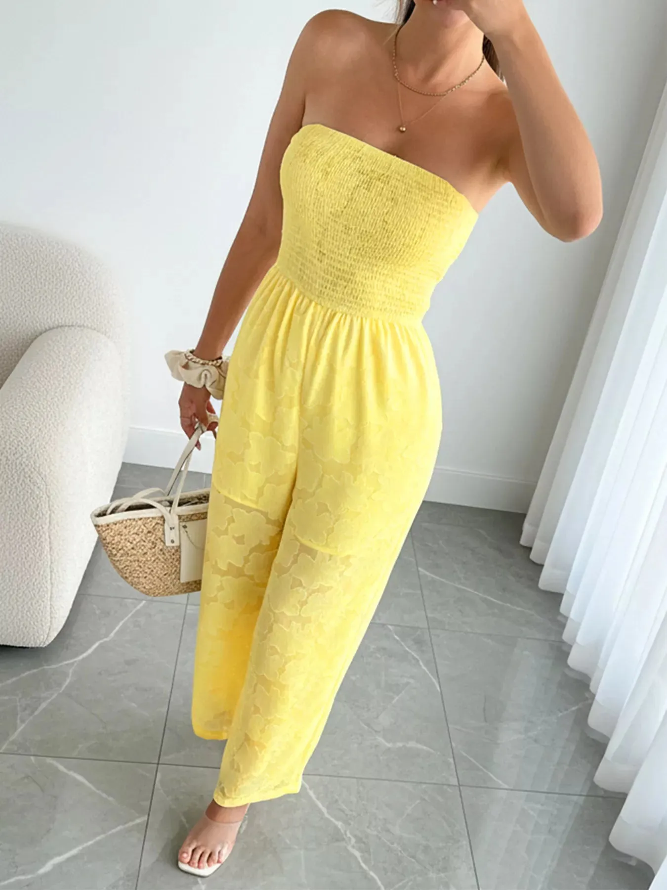 Lace Smocked Tube Jumpsuit sold by Charming Charlie product image thumbnail 5