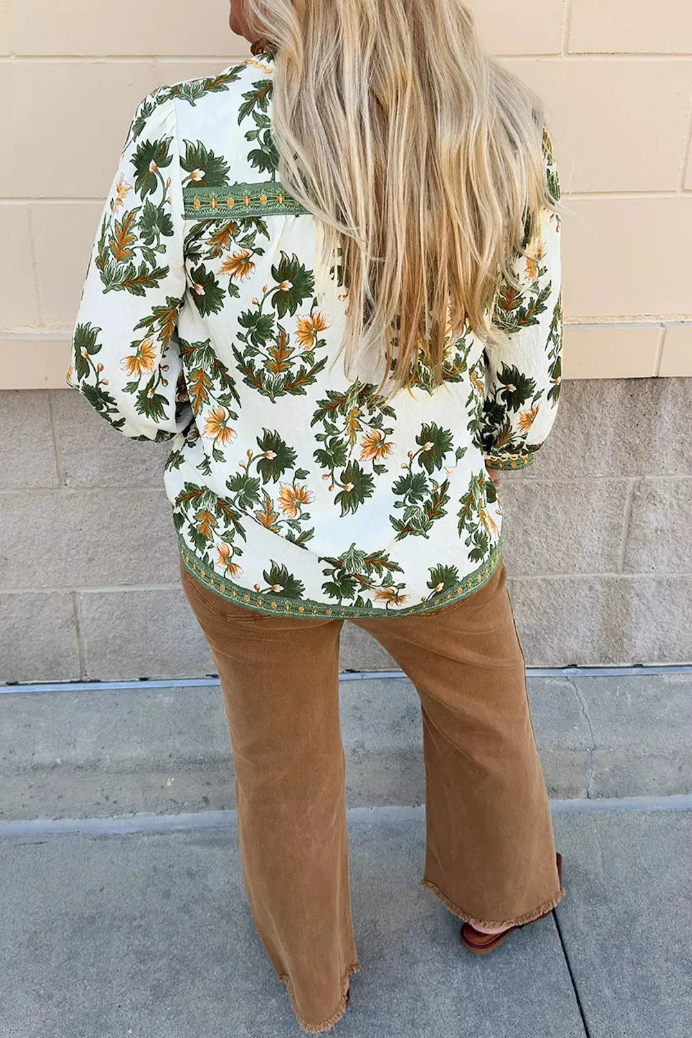 Plus Size Floral Printed Contrast Patchwork Detail Tassel Tie 3/4 Sleeve Blouse sold by Charming Charlie product image thumbnail 3