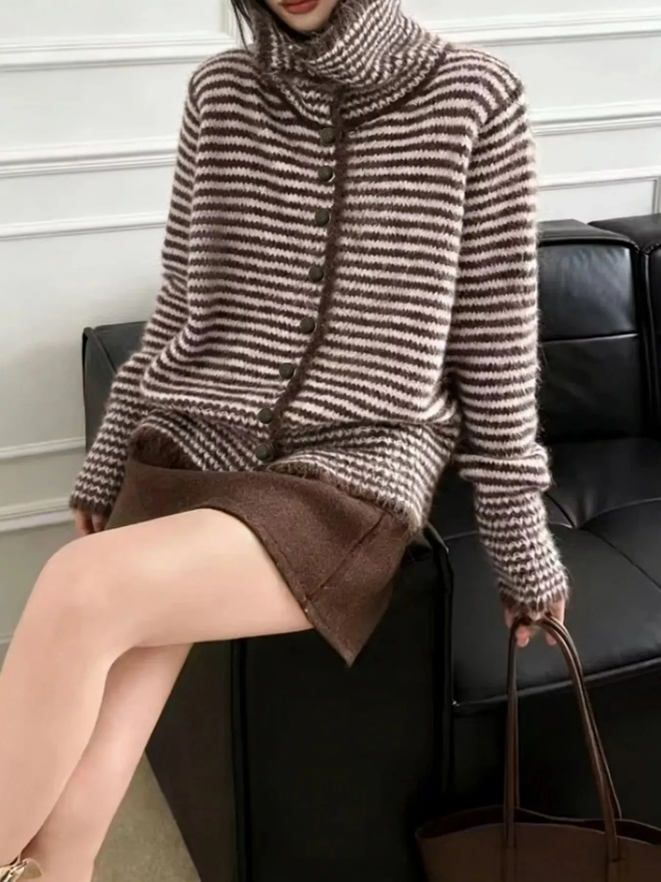 Striped Knit Button-Down Cardigan sold by Charming Charlie product image thumbnail 4