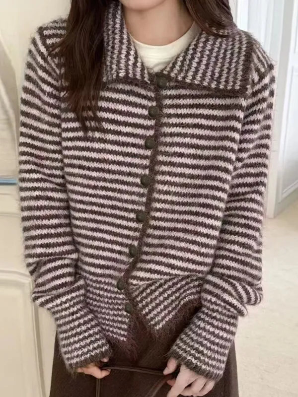 Striped Knit Button-Down Cardigan sold by Charming Charlie