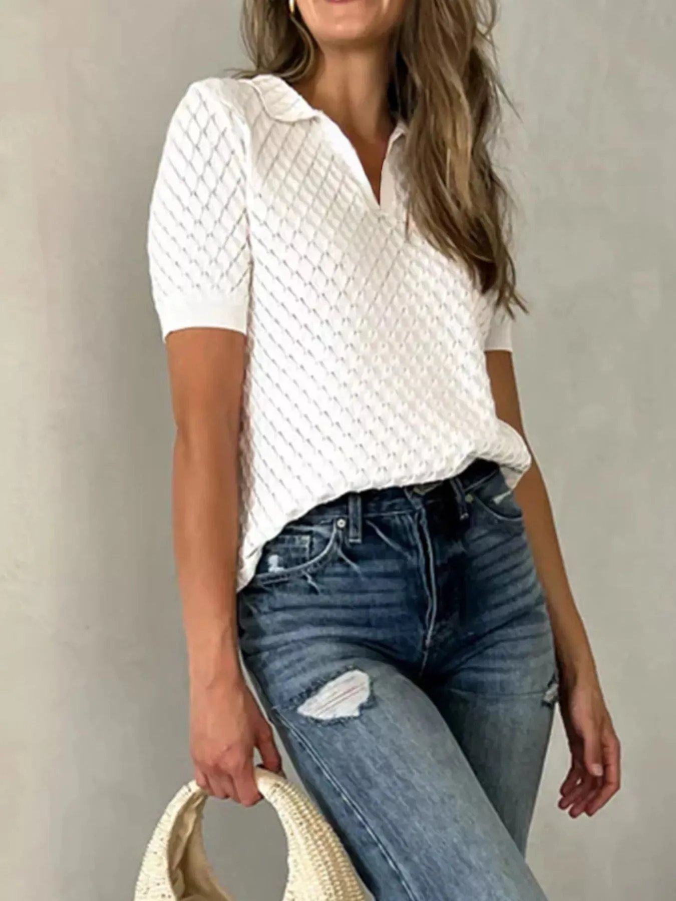 Textured Short Sleeve Knit Top sold by Charming Charlie product image thumbnail 3