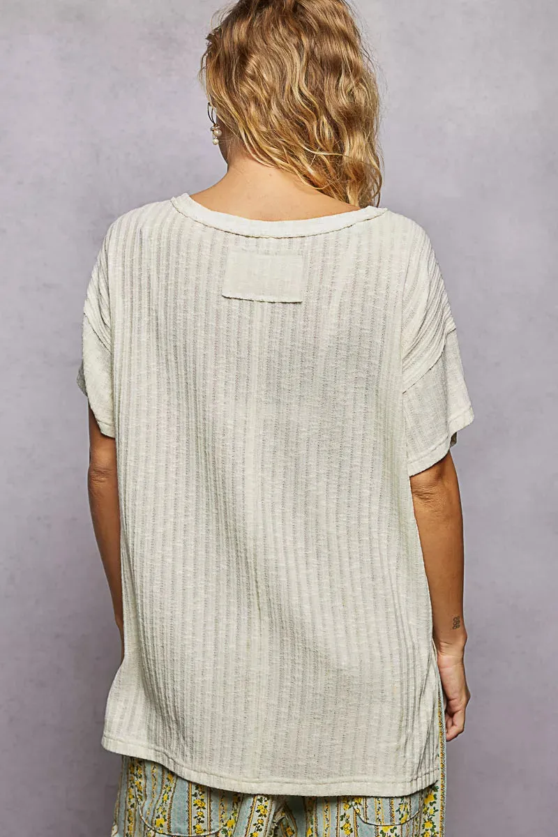 POL Ribbed Knit V-Neck Short Sleeve T-Shirt with Side Slit sold by Charming Charlie product image thumbnail 4