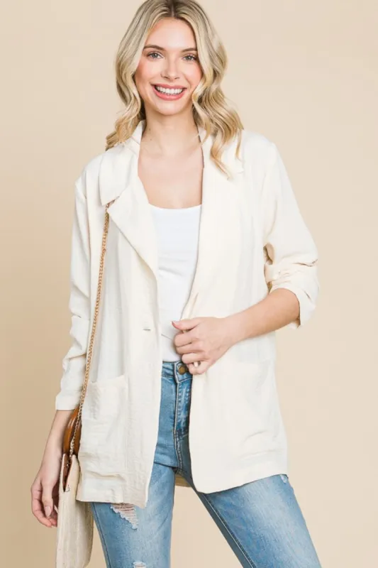 Culture Code One Button Long Sleeve Blazer with Pockets sold by Charming Charlie