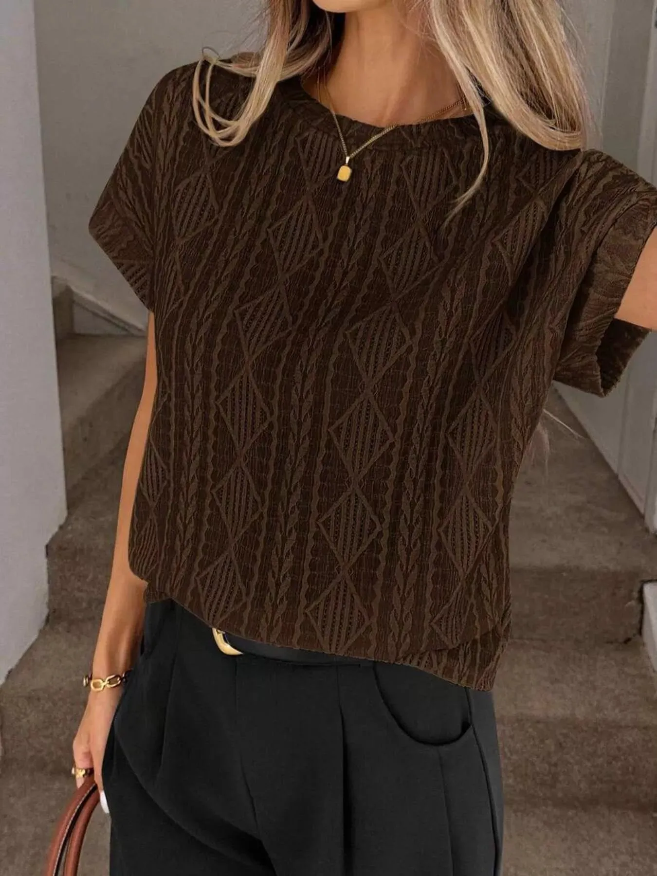 Diamond Pattern Round Neck Top sold by Charming Charlie product image thumbnail 5