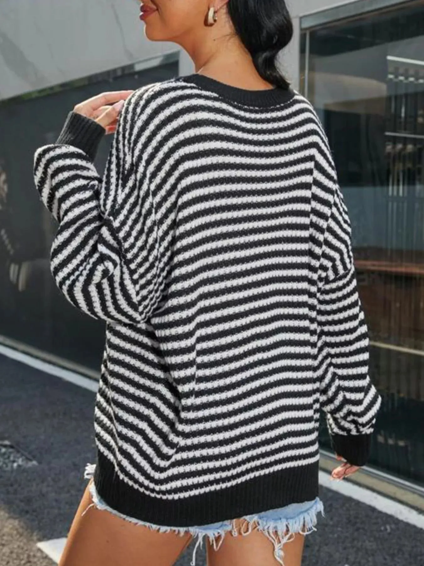 Striped Round Neck Drop Shoulder Sweater sold by Charming Charlie product image thumbnail 4