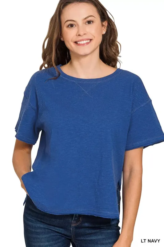 Zenana Cotton Slub Short Sleeve Tee sold by Charming Charlie