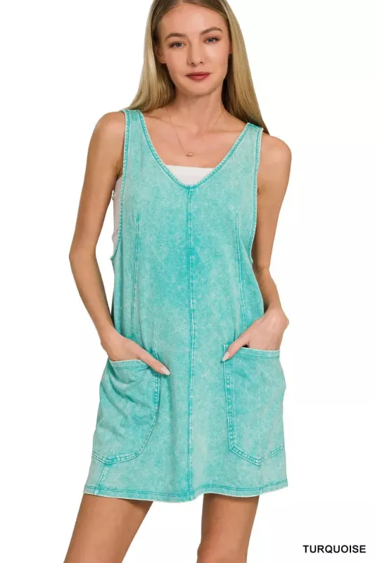 Zenana Acid Washed Overall Knit Mini Dress sold by Charming Charlie