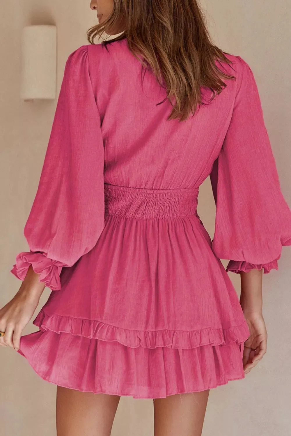 Elegant Tie-Front Ruffle Mini Dress with Smocked Wiast sold by Charming Charlie product image thumbnail 2