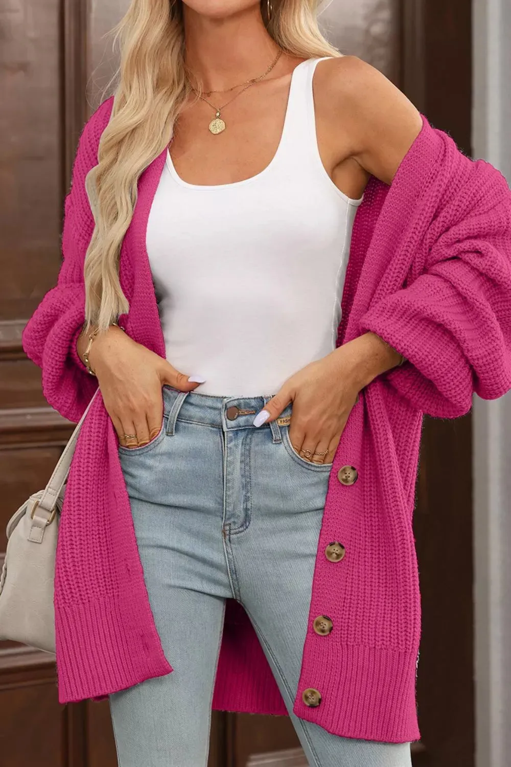 Chunky Knit Button-Down Cardigan sold by Charming Charlie product image thumbnail 3