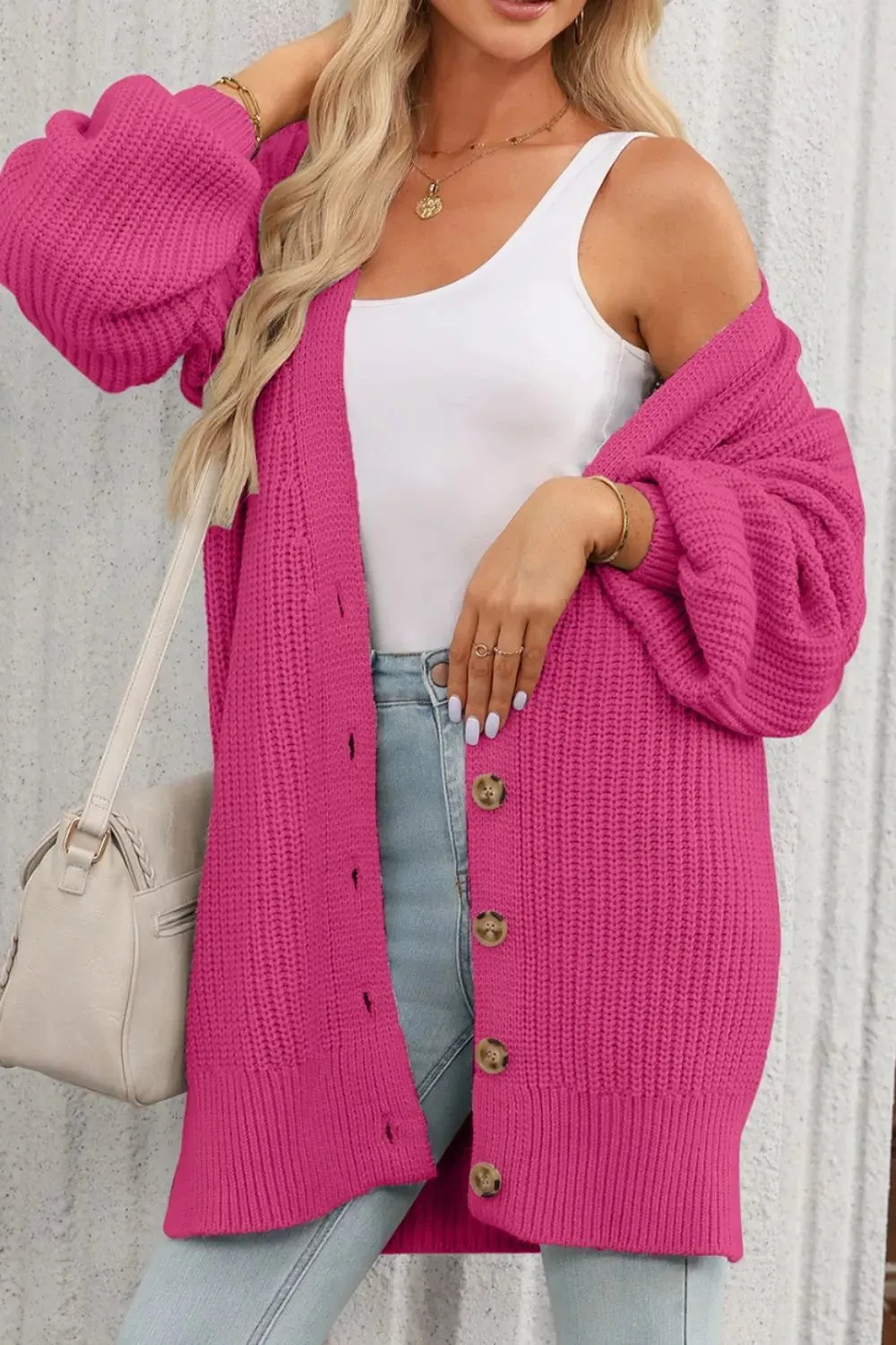 Chunky Knit Button-Down Cardigan sold by Charming Charlie product image thumbnail 5