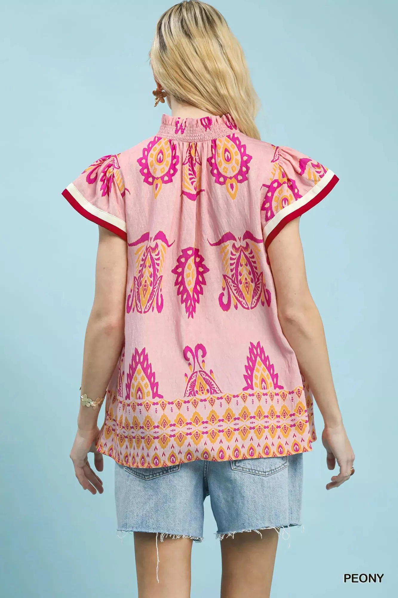 Umgee Border Print Split-Neck Boho Top sold by Charming Charlie product image thumbnail 3