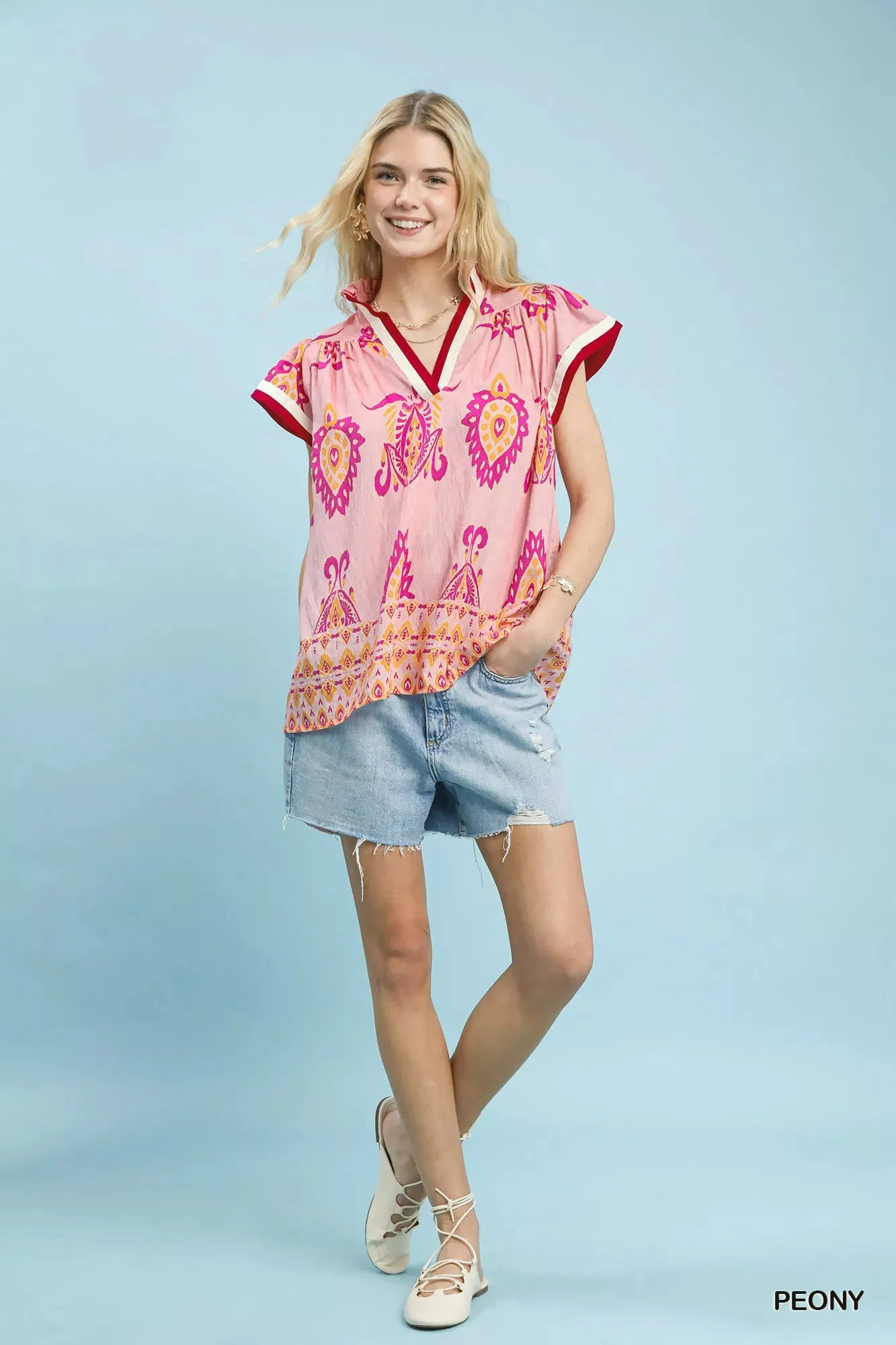 Umgee Border Print Split-Neck Boho Top sold by Charming Charlie product image thumbnail 5