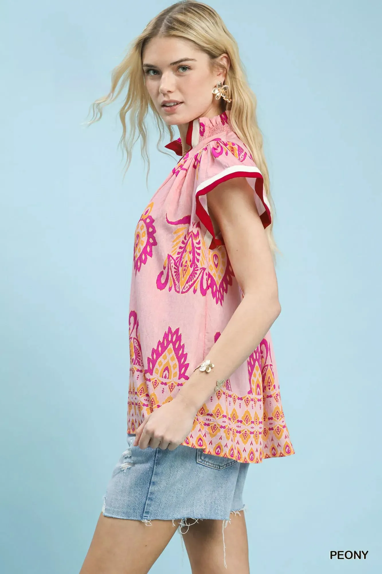 Umgee Border Print Split-Neck Boho Top sold by Charming Charlie product image thumbnail 2