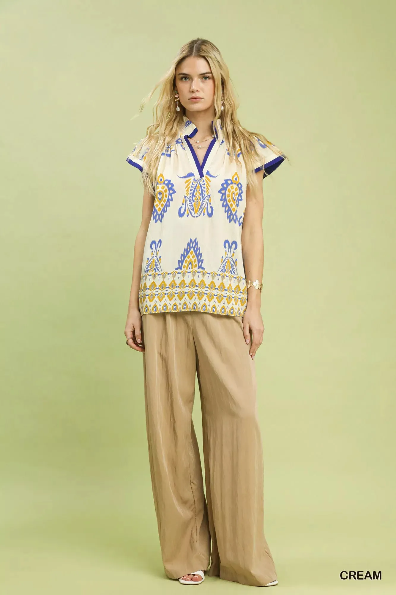 Umgee Border Print Split-Neck Boho Top sold by Charming Charlie product image thumbnail 5
