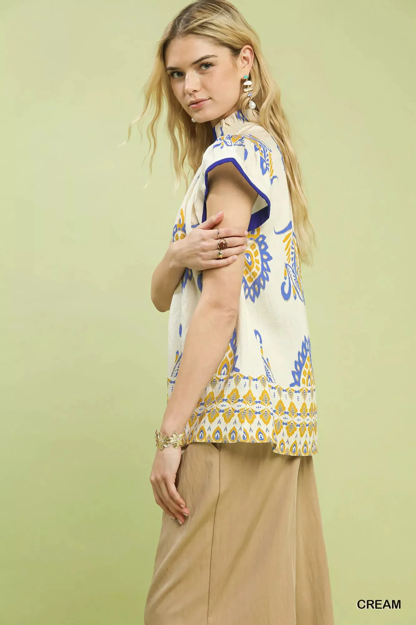 Umgee Border Print Split-Neck Boho Top sold by Charming Charlie product image thumbnail 2