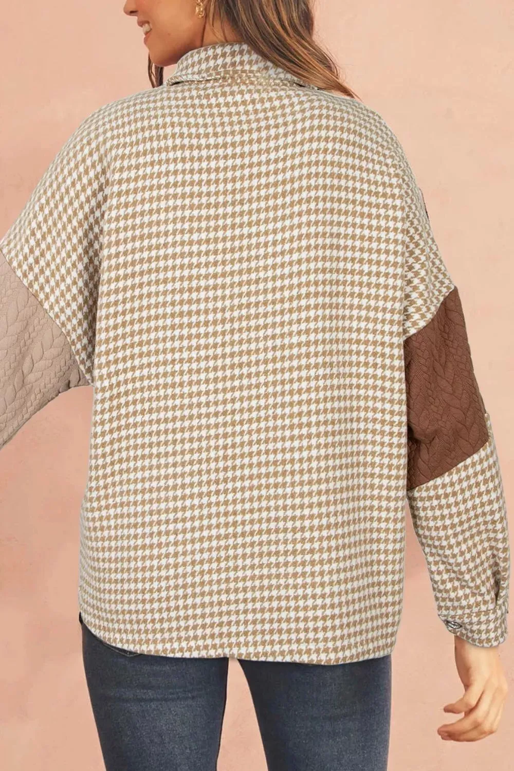Button Down Houndstooth Color Block Shacket sold by Charming Charlie product image thumbnail 2