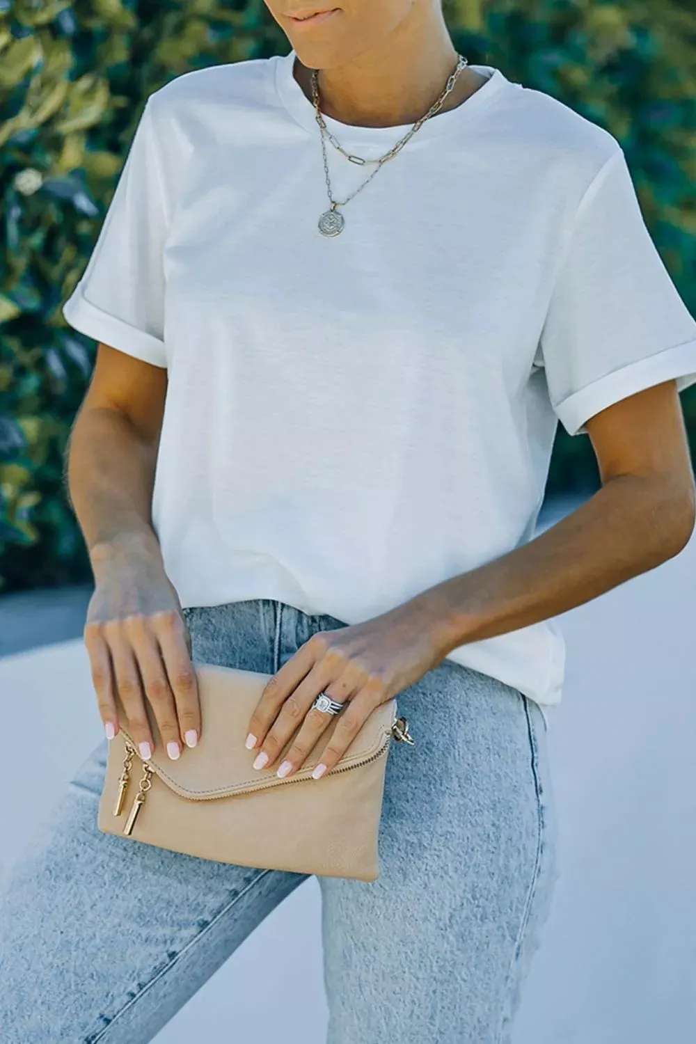 Round Neck Rolled Sleeve T-Shirt sold by Charming Charlie product image thumbnail 2