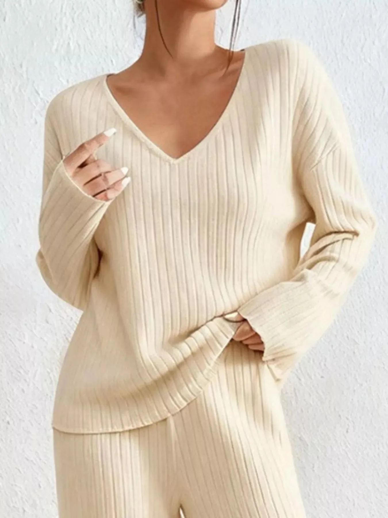 Ribbed Knit V-Neck Top and Pants Set sold by Charming Charlie product image thumbnail 5