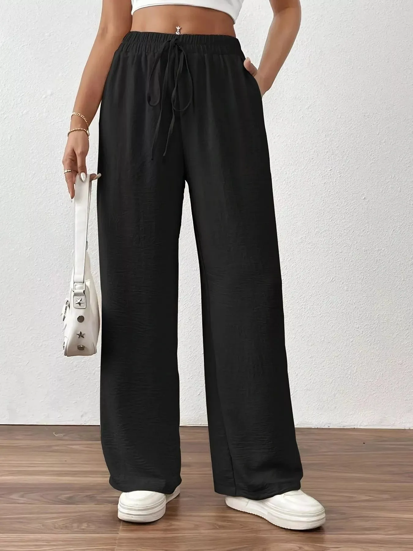 Casual Drawstring Wide Leg Pants sold by Charming Charlie product image thumbnail 4