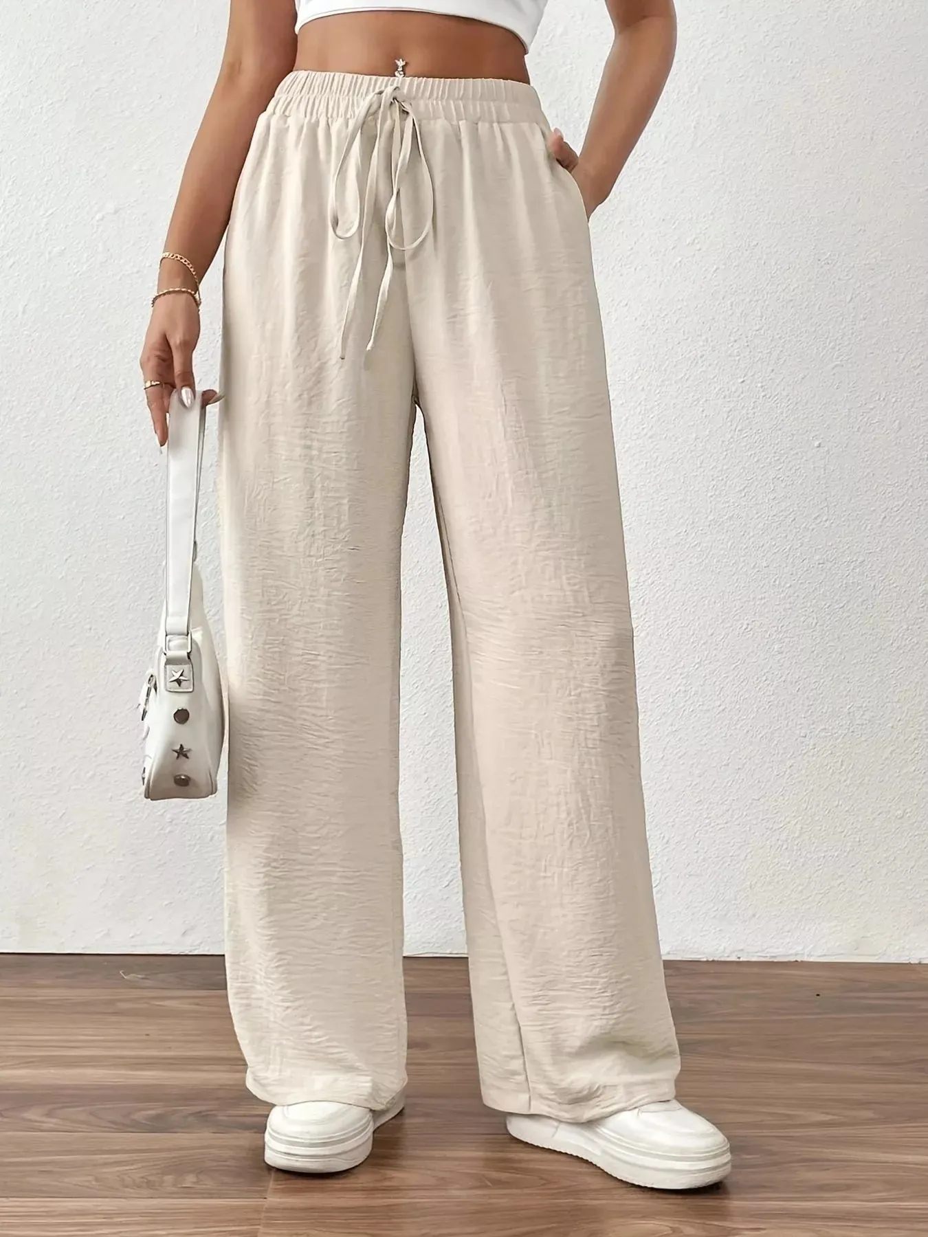 Casual Drawstring Wide Leg Pants sold by Charming Charlie