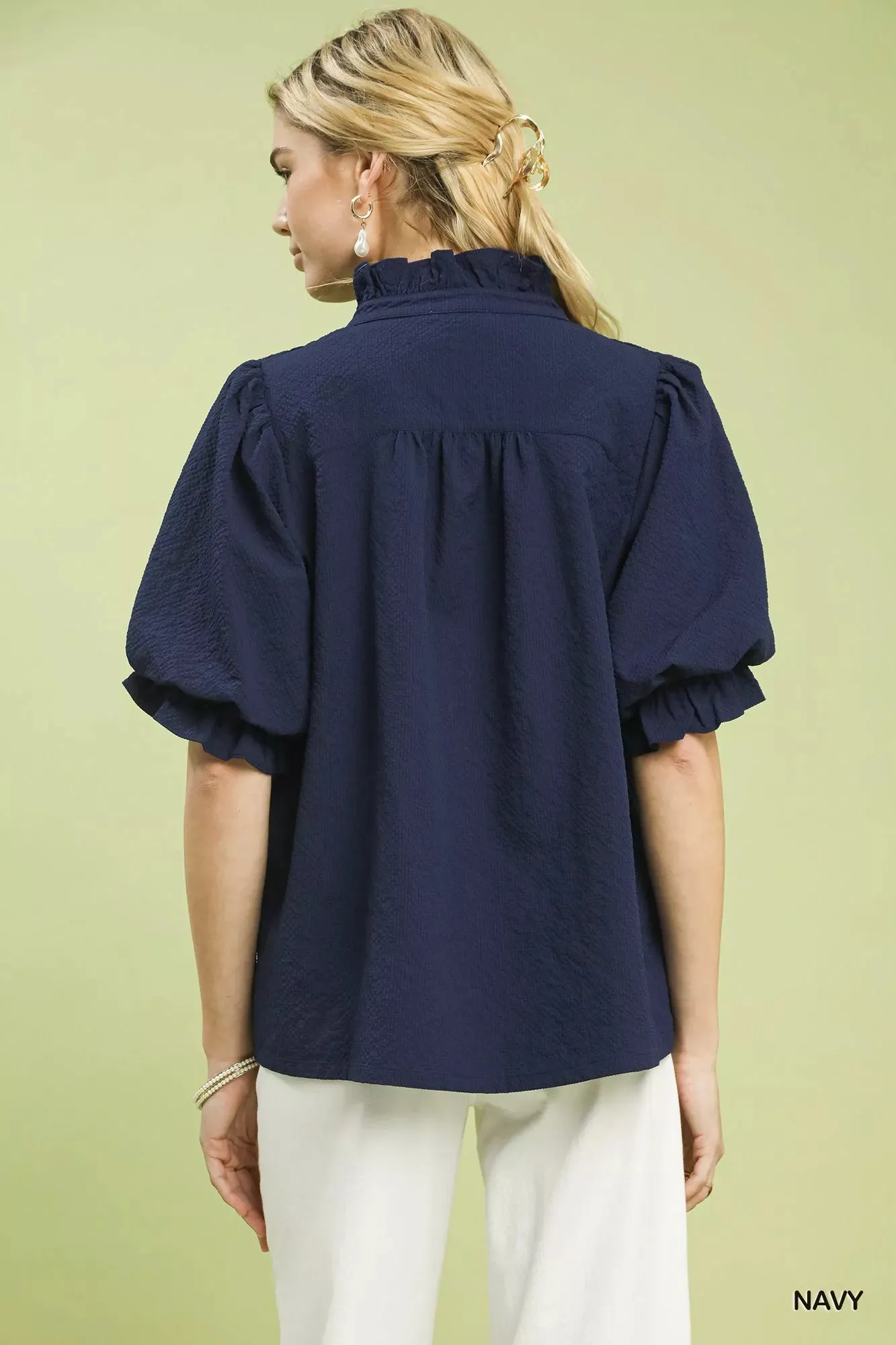 Umgee Textured Smocked Yoke Split-Neck Top sold by Charming Charlie product image thumbnail 3