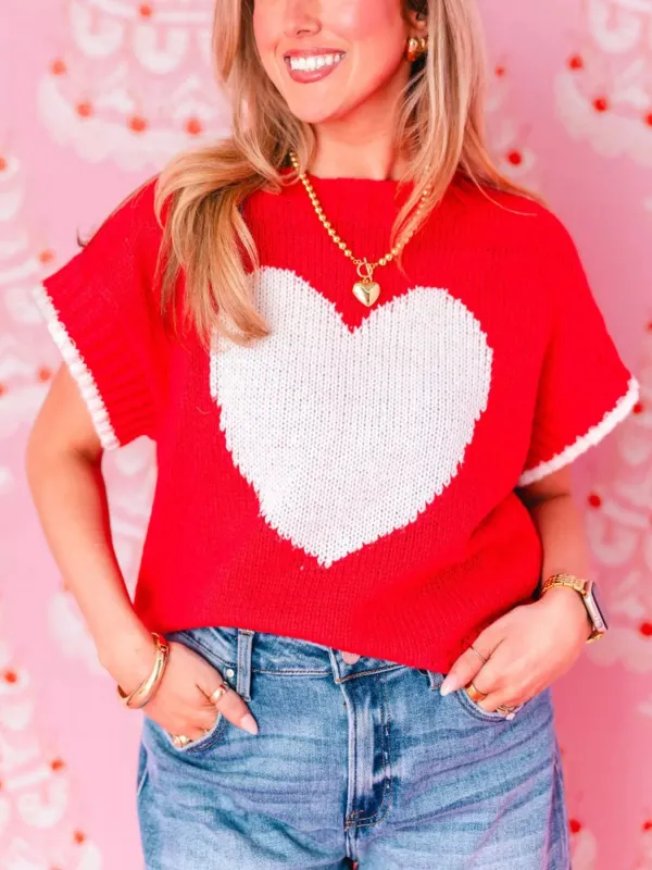 Heart Round Neck Short Sleeve Sweater sold by Charming Charlie