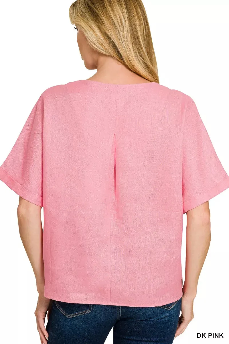 Zenana Linen V-Neck Cuffed Sleeve Top sold by Charming Charlie product image thumbnail 2
