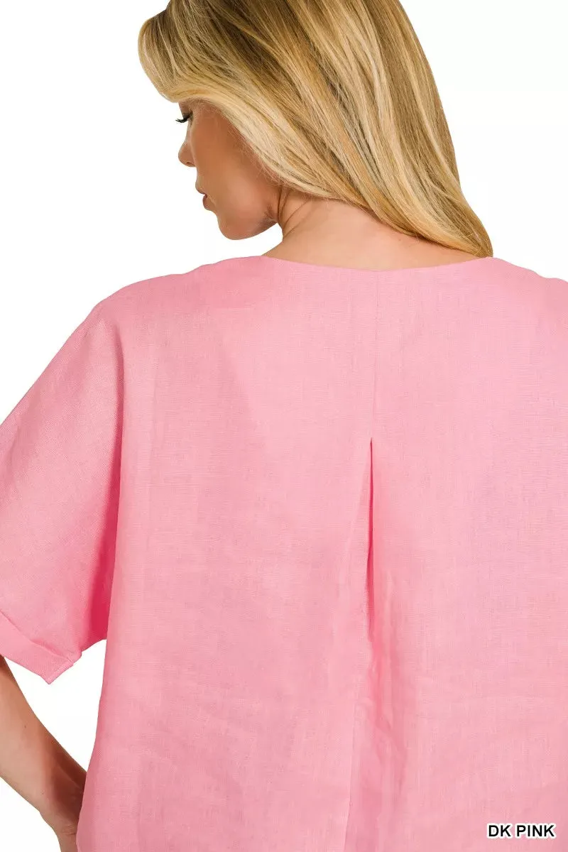 Zenana Linen V-Neck Cuffed Sleeve Top sold by Charming Charlie product image thumbnail 3