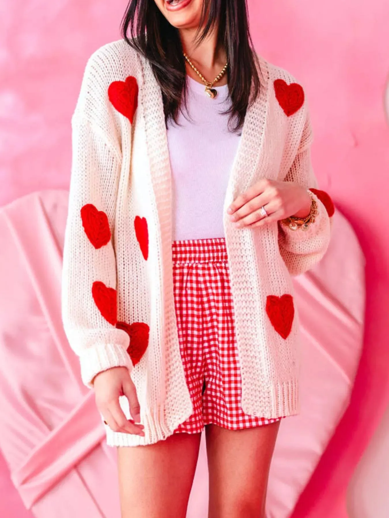 Heart Open Front Dropped Shoulder Cardigan sold by Charming Charlie product image thumbnail 5