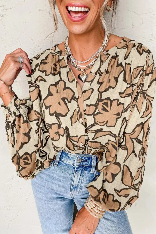 Floral Print Button-Down Long Sleeve Shirt sold by Charming Charlie