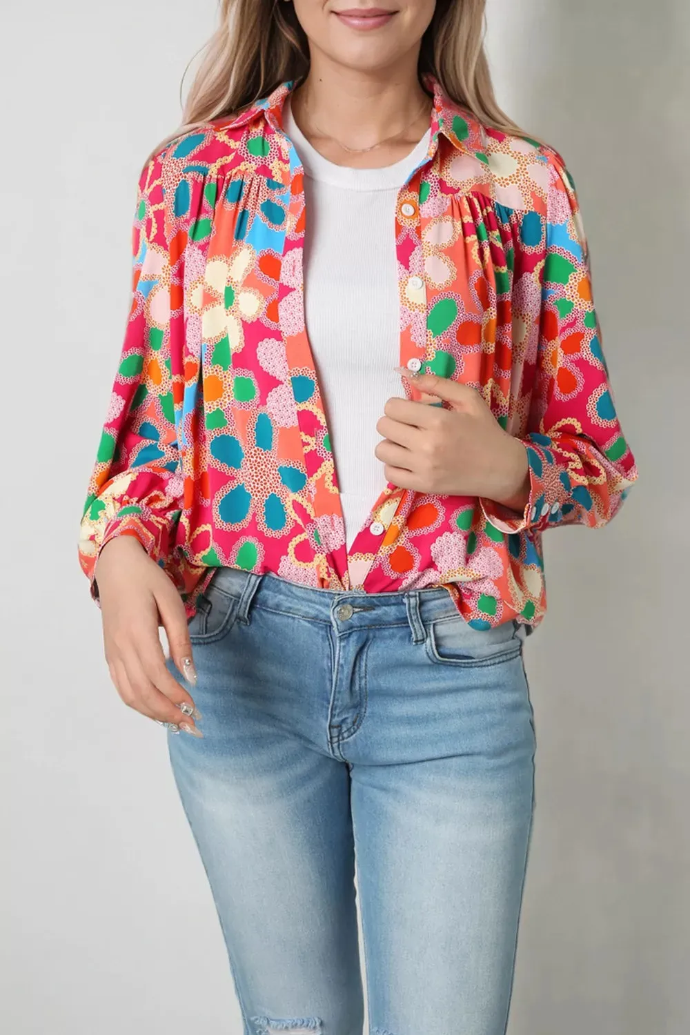 Vibrant Floral Print Long Sleeve Shirt sold by Charming Charlie product image thumbnail 2