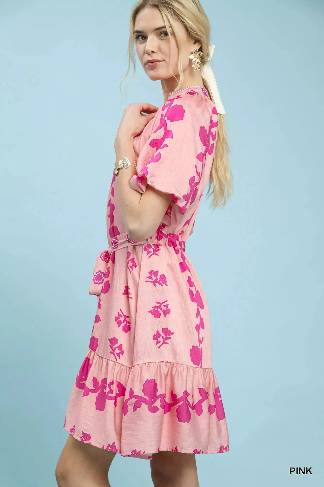 Umgee Floral Tie-Waist Boho Mini Dress sold by Charming Charlie product image thumbnail 2