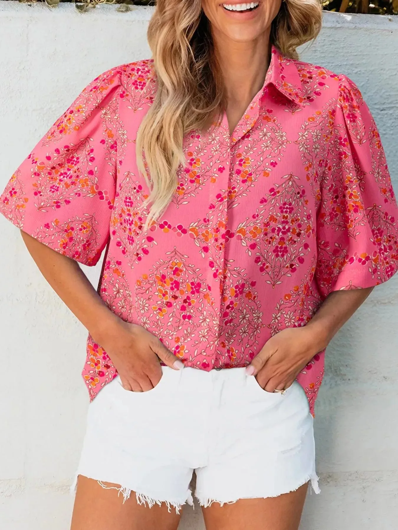 Floral Print Puff Sleeve Shirt sold by Charming Charlie product image thumbnail 2
