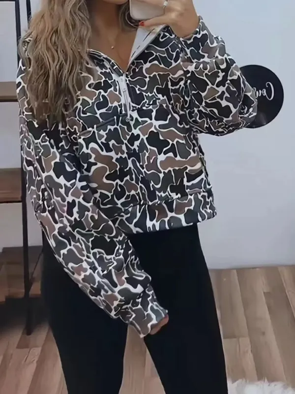Full Size Camouflage Print Half-Zip Sweatshirt Plus Size made by Trendsi