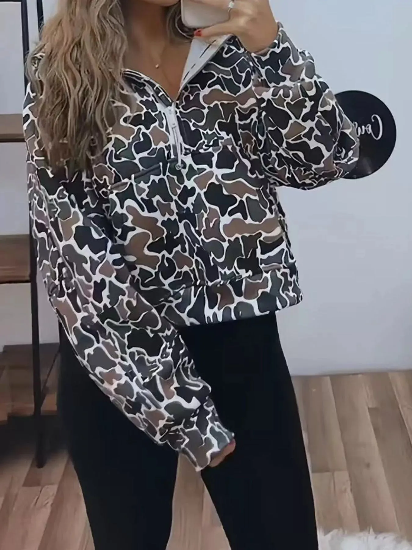 Full Size Camouflage Print Half-Zip Sweatshirt Plus Size sold by Charming Charlie