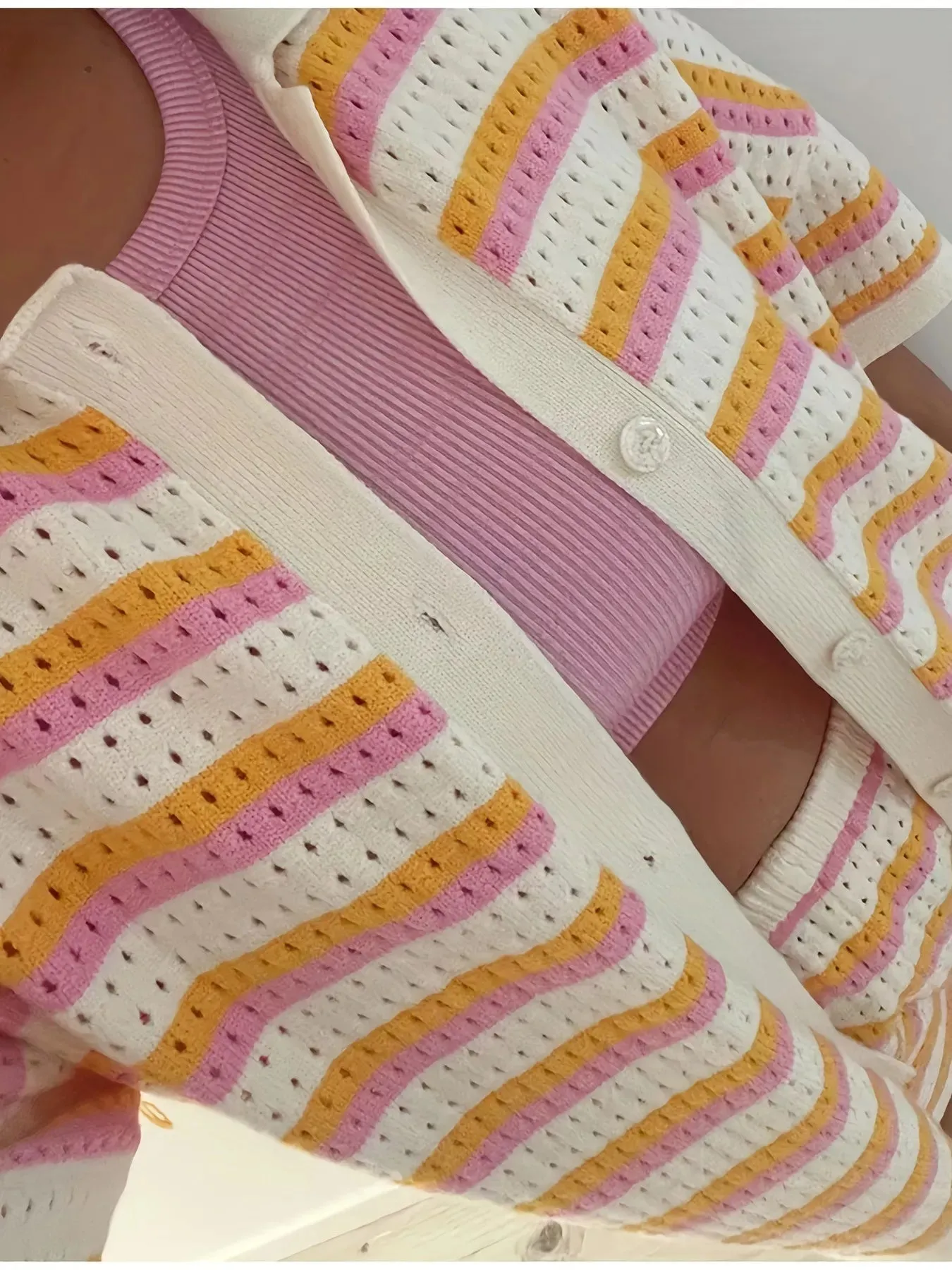 Openwork Button Up Top and Shorts Set sold by Charming Charlie product image thumbnail 4