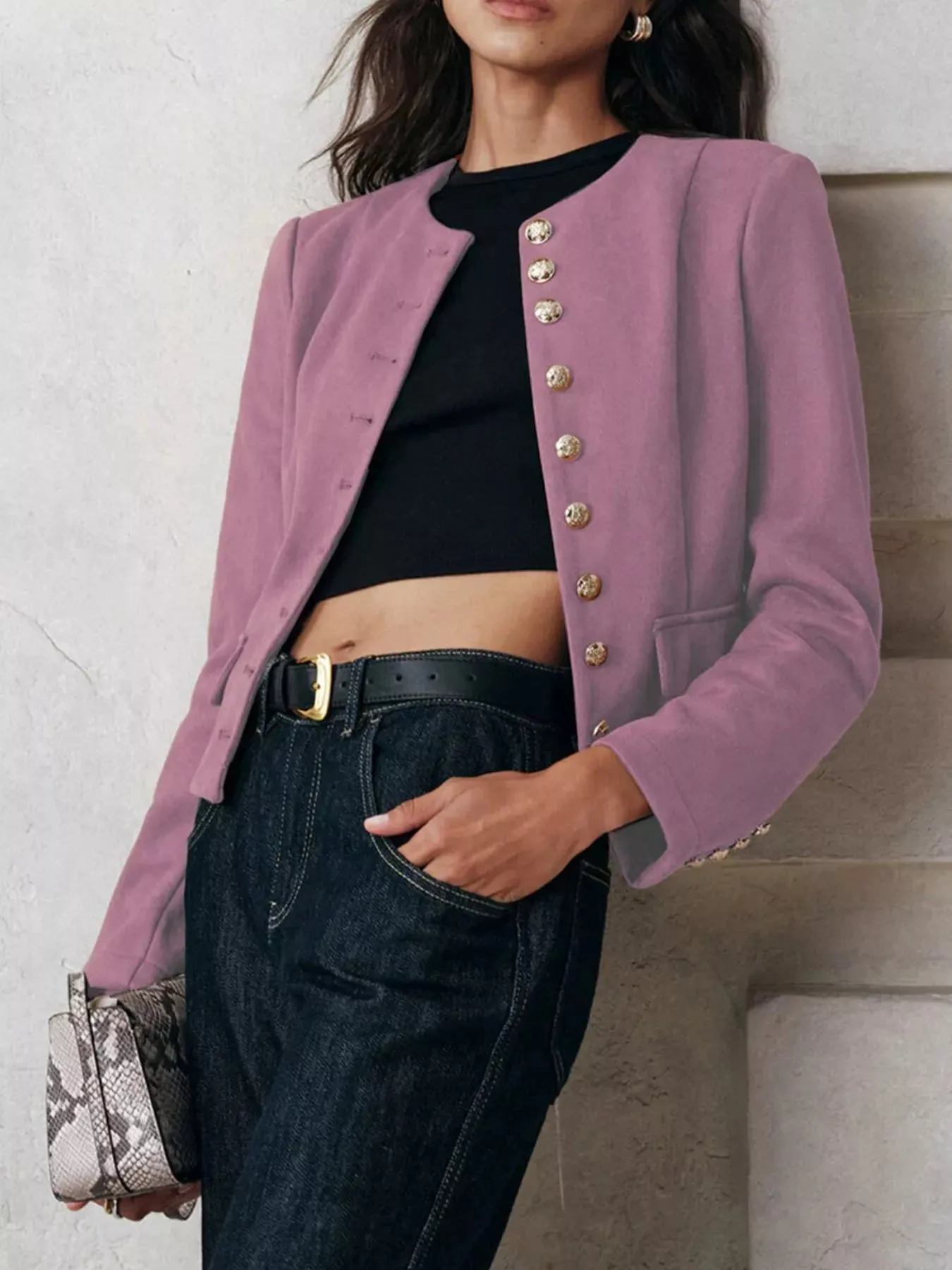 Round Neck Button Up Blazer sold by Charming Charlie product image thumbnail 2