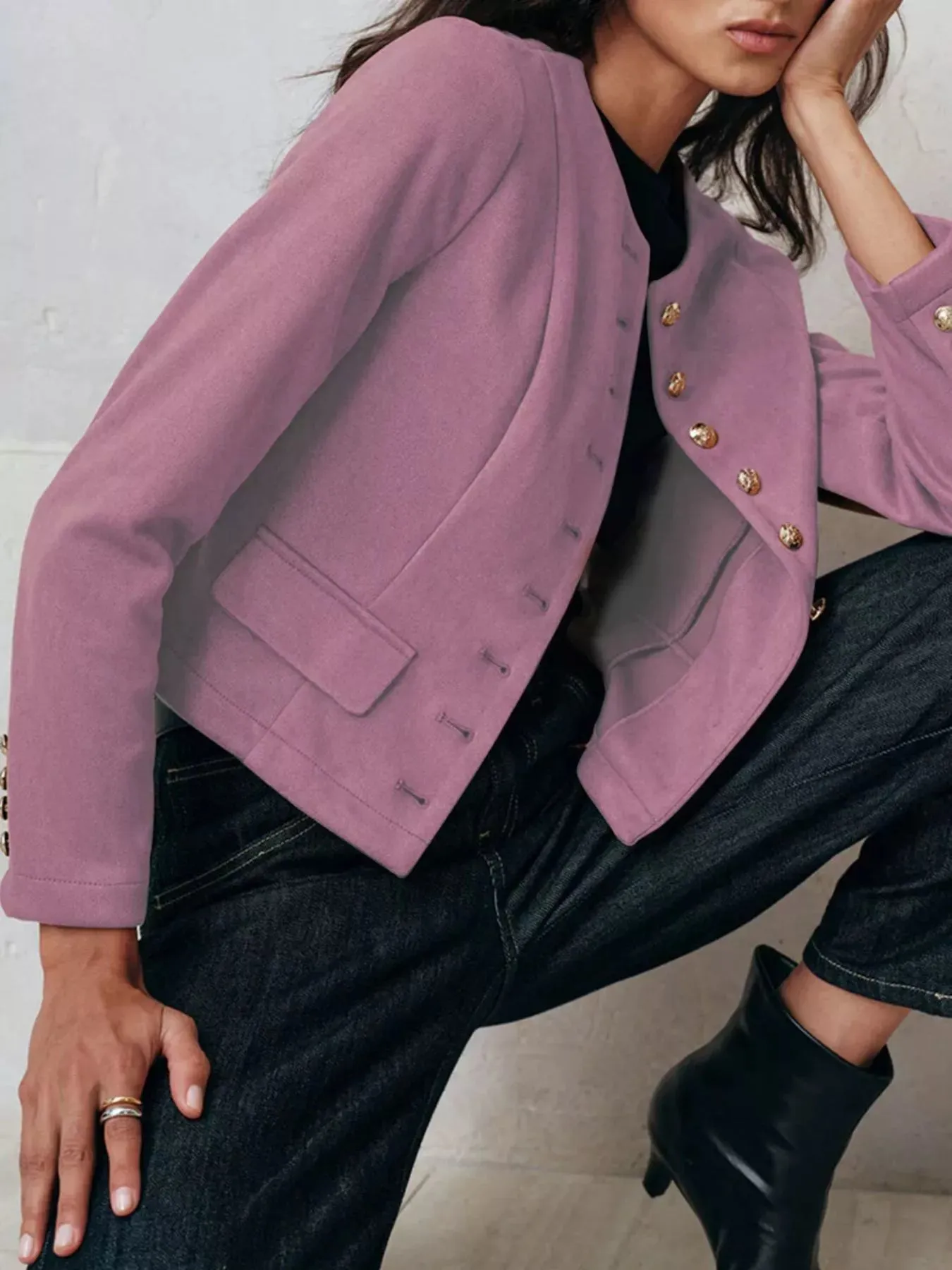 Round Neck Button Up Blazer sold by Charming Charlie product image thumbnail 3