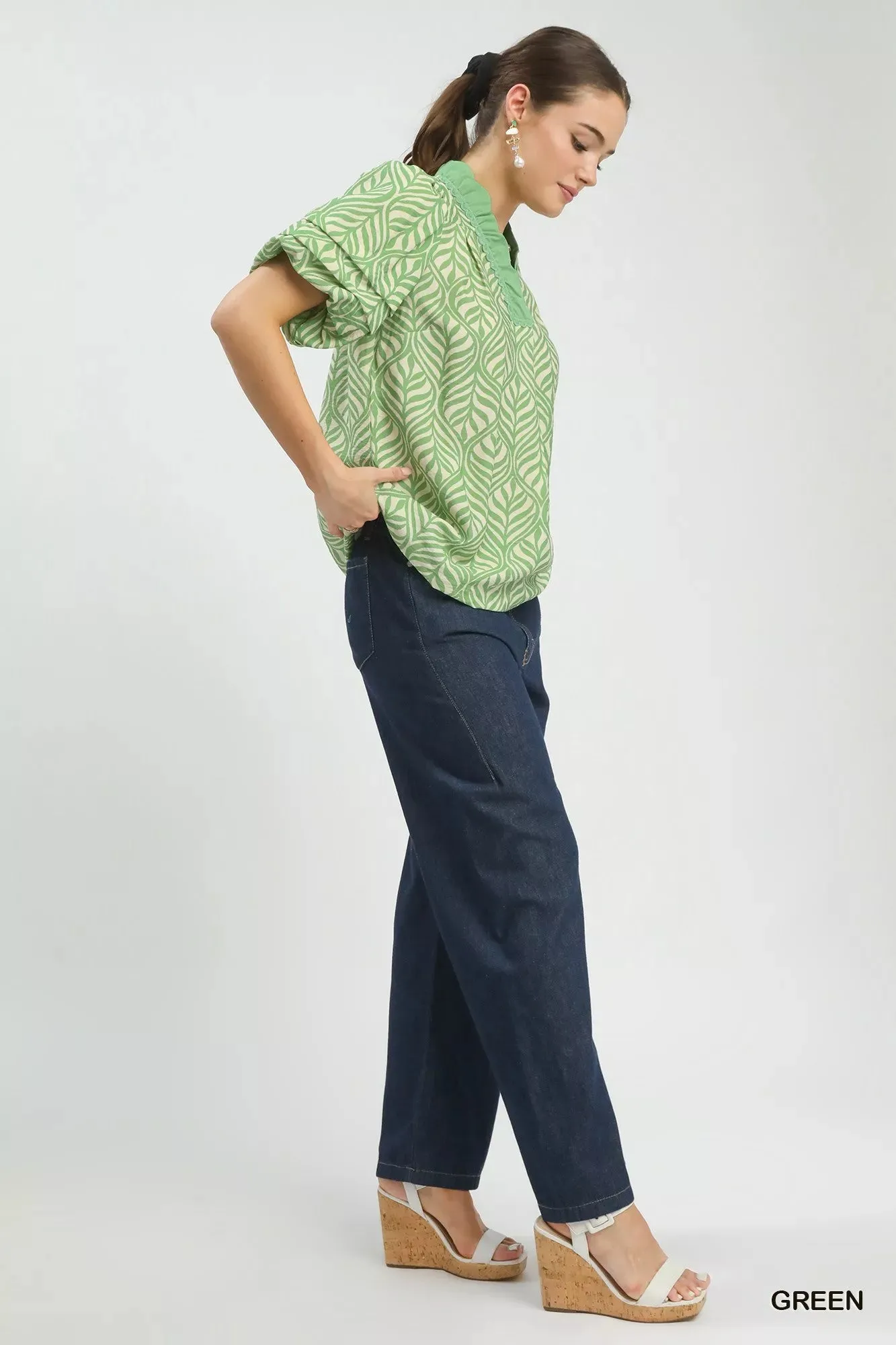 Umgee Printed Puff Sleeve Ruffle Neck Top sold by Charming Charlie product image thumbnail 3