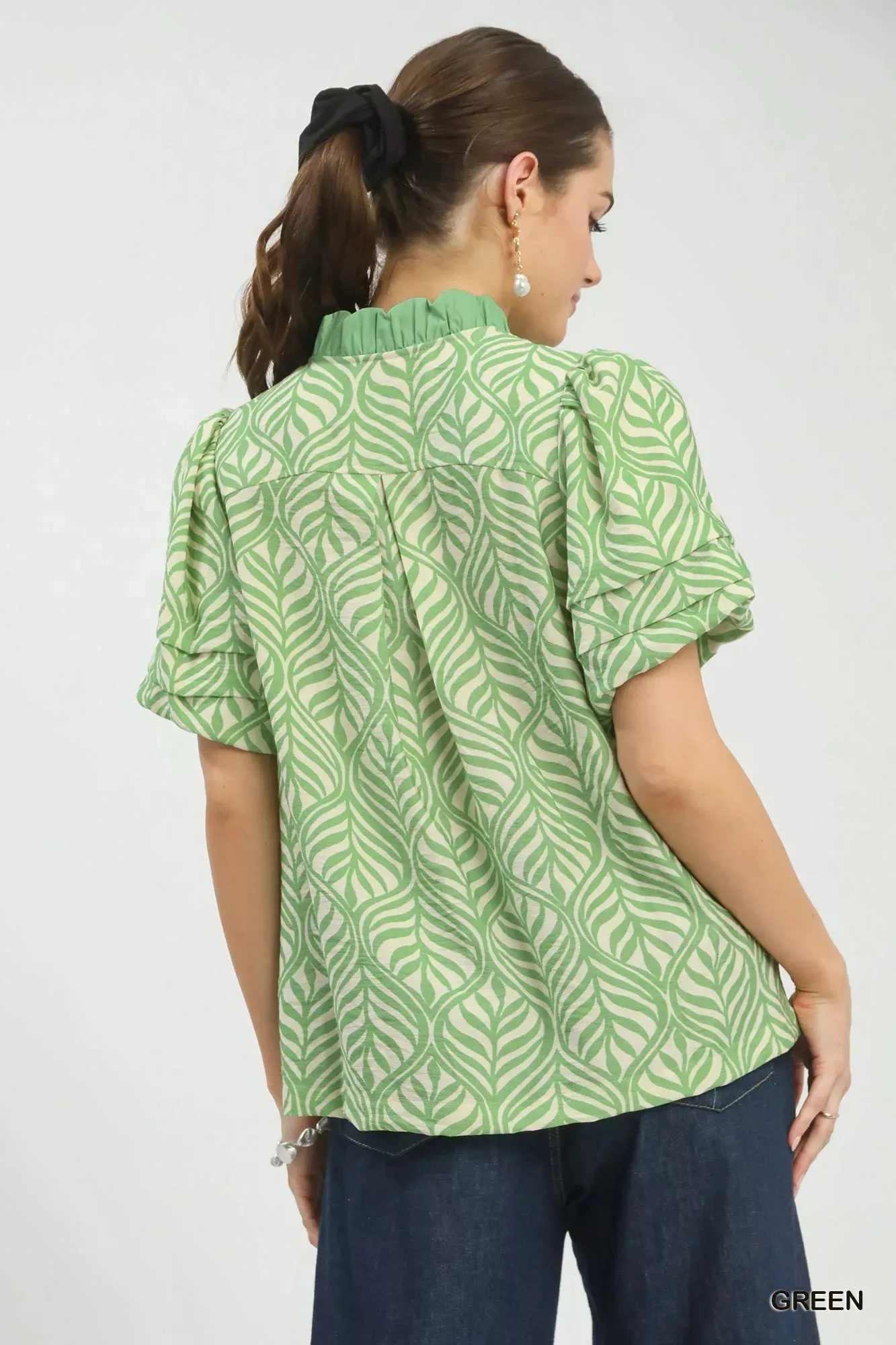 Umgee Printed Puff Sleeve Ruffle Neck Top sold by Charming Charlie product image thumbnail 4
