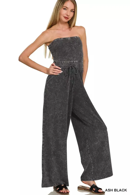 Zenana Acid Washed Strapless Tube Top Jumpsuit made by Trendsi