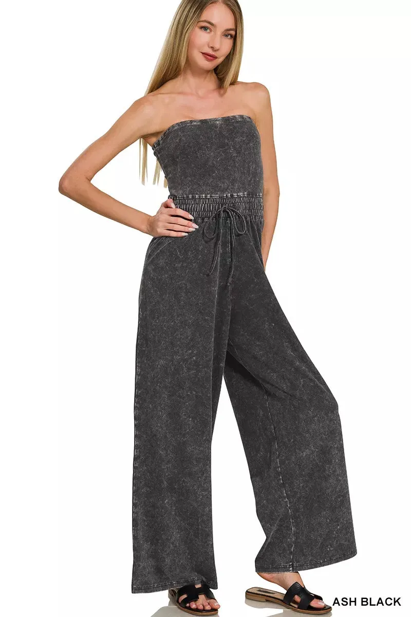 Zenana Acid Washed Strapless Tube Top Jumpsuit sold by Charming Charlie